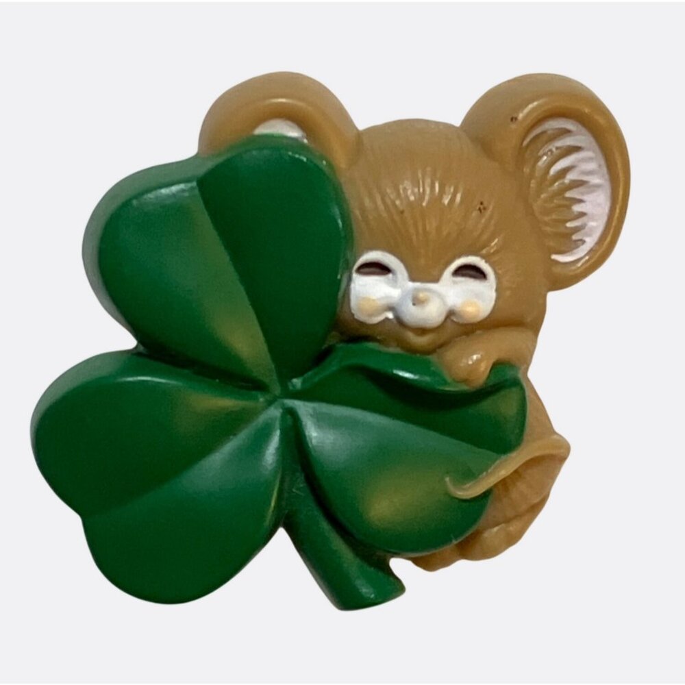 Hallmark Cards Mouse and Clover Brooch Pin Plastic Vintage 1983